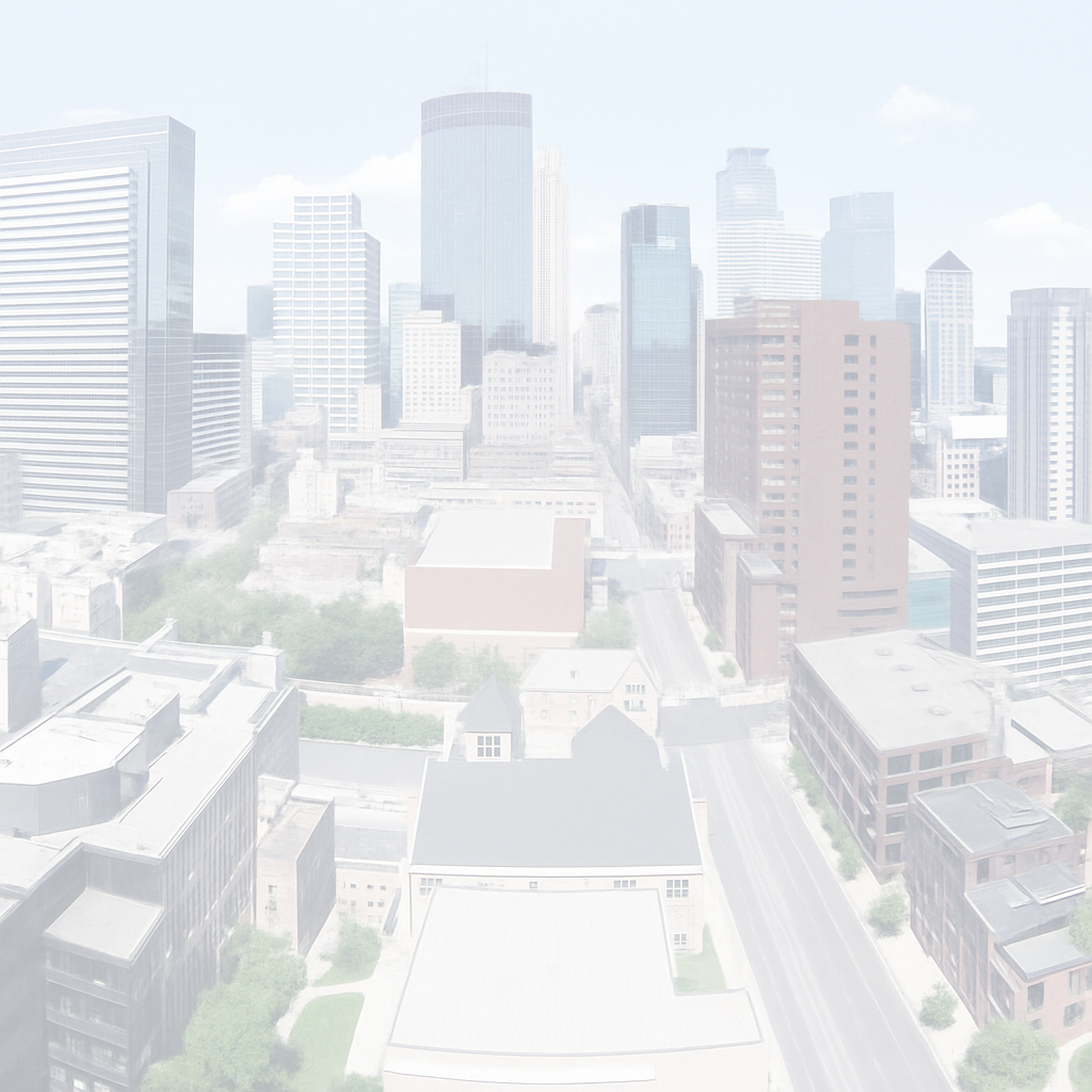 A cityscape featuring tall buildings, streets, and trees is visible in the background. Image description: A hazy aerial vi...